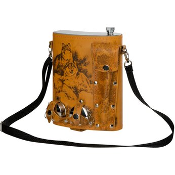 Набор «Подарочный»: фляга 511/2 (рыжая кожа), 2л+2 стаканчика+2 вилки