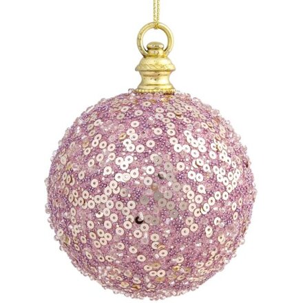 Украшение новогоднее "Нежно-розовый шар в пайетках и блестках" розовый