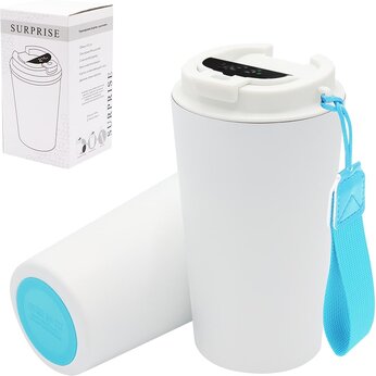 Кружка термическая "Surprise To Go" с индикатором и ремешком, белый/бирюзовый