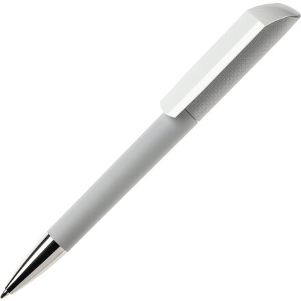 Ручка шариковая автоматическая "Flow T-GOM CB CR" софт-тач, серый/белый/серебристый