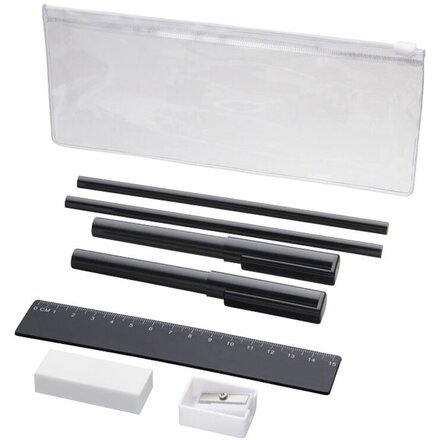 Набор "Mindy" черный/белый/прозрачный: ручки шариковые, карандаши простые, линейка, точилка и ластик