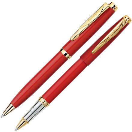 Набор: шариковая ручка и ручка-роллер PEN & PEN. Pierre Cardin, красный/серебристый/золотистый