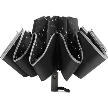 Зонт складной "Flash reverse" со светоотражающей полосой, черный