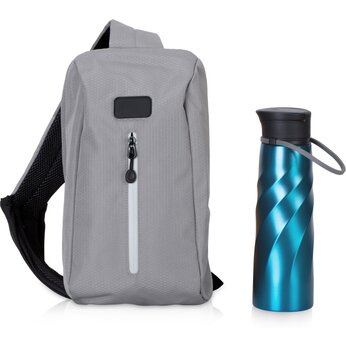 Подарочный набор с бутылкой для воды в сумке - слинге "
Athletic nomad", синий