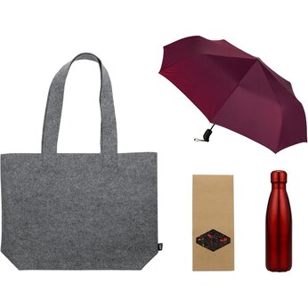 Подарочный набор с зонтом и термобутылкой в шопере, бордовый