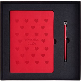 Набор подарочный: блокнот А5 "1818-15", ручка шарик/автомат "Kings Park", красный