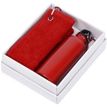 Набор подарочный "Фитнес" красный: фляжка и полотенце