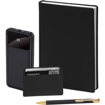 Набор подарочный: Ежедневник недатированный «Velvet» А5, зарядное устройство "Cypher", ручка, футляр 