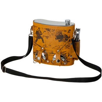 Набор «Подарочный»: фляга 510/2(рыжая кожа), 1,5 л+ 2 стаканчика+нож