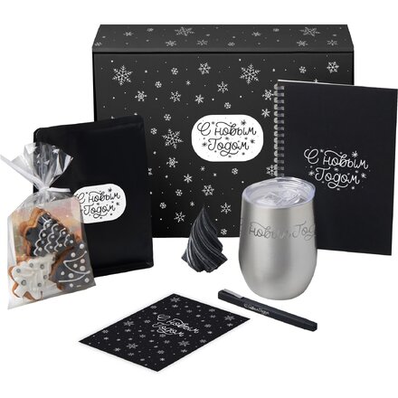 Подарочный набор c термокружкой, блокнотом, ручкой и свечкой, серебристый