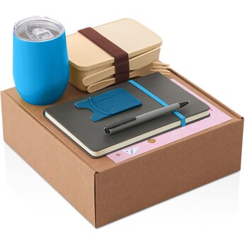 Набор с термокружкой, блокнотом, ручкой и ланчбоксом "Refreshment", голубой