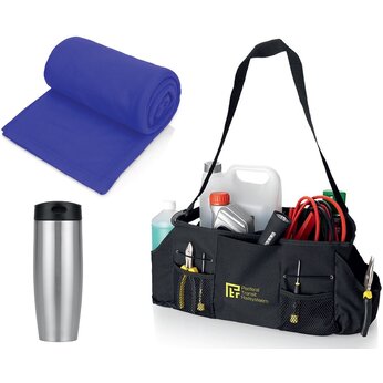 Подарочный набор с пледом, термокружкой и сумкой для инструментов, синий