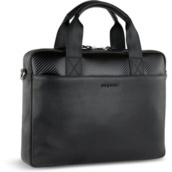 Портфель мужской BUGATTI Comet, чёрный, воловья кожа/полиэстер, 37х6х27 см