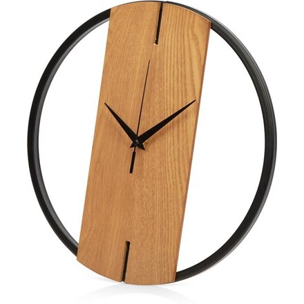 Деревянные часы с металлическим ободом, диаметр 30 см, "Time Wheel", натуральный/черный