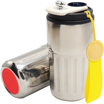 Кружка термическая "Ashly To Go" с дисплеем, серебристый/жёлтый/красный