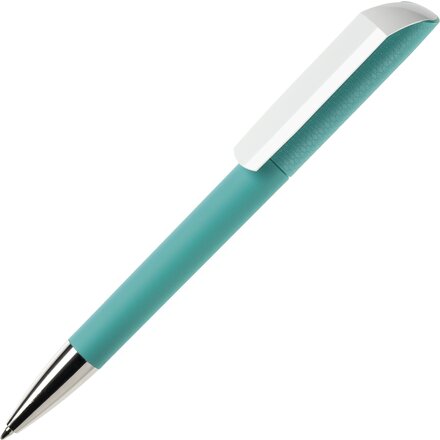 Ручка шариковая автоматическая "Flow T-GOM CB CR" софт-тач, бирюзовый/белый/серебристый