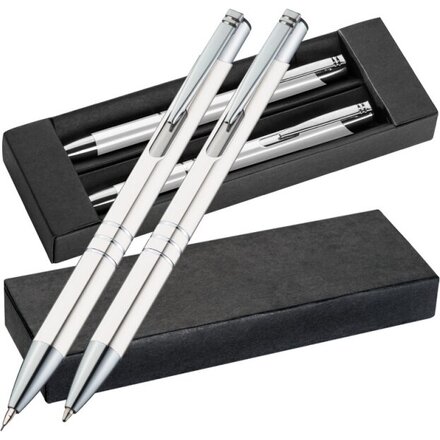 Набор "Claremont" белый/серебристый: ручка шариковая автоматическая и карандаш автоматический