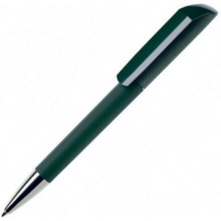 Ручка шариковая автоматическая "Flow T-GOM C CR" софт-тач, темно-зеленый/серебристый