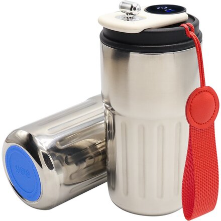 Кружка термическая "Ashly To Go" с дисплеем, серебристый/красный/синий