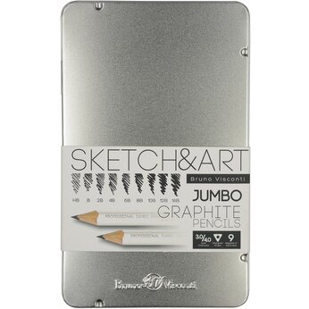 Набор чернографитовых карандашей  "Sketch & Art"  утолщенные,9 шт. hb-14b,  металлическая коробка с ложементом