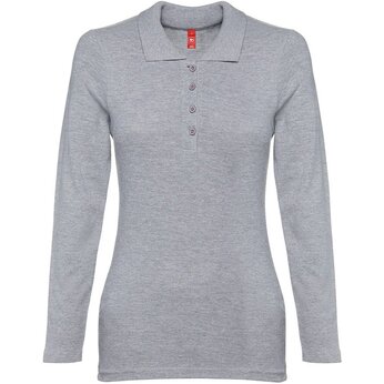 Рубашка-поло женская "Bern" 210, S, с длинным рукавом, серый меланж