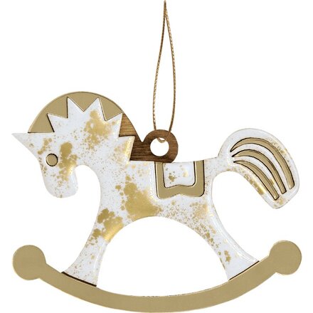 Игрушка елочная "Лошадка", белый/золотистый