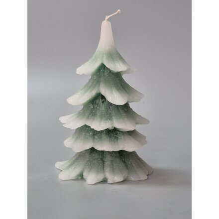 Свеча декоративная "Ель стройная из леса в снегу" зеленая/белая