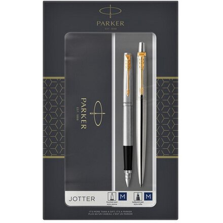Набор "Jotter Stainless Steel GT" золотистый/серебристый: ручка шариковая автоматическая и перьевая