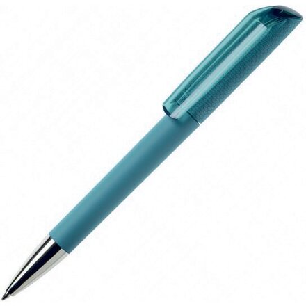 Ручка шариковая автоматическая "Flow T-GOM 30 CR" софт-тач, бирюзовый/серебристый