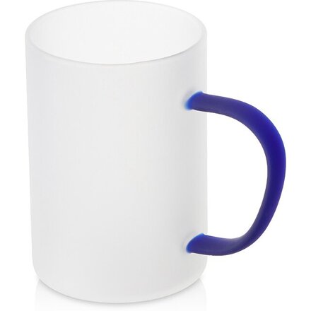 Стеклянная матовая кружка "Акцент" с цветной ручкой для сублимации, синий