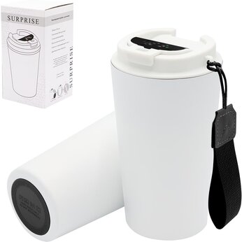 Кружка термическая "Surprise To Go" с индикатором и ремешком, белый/черный