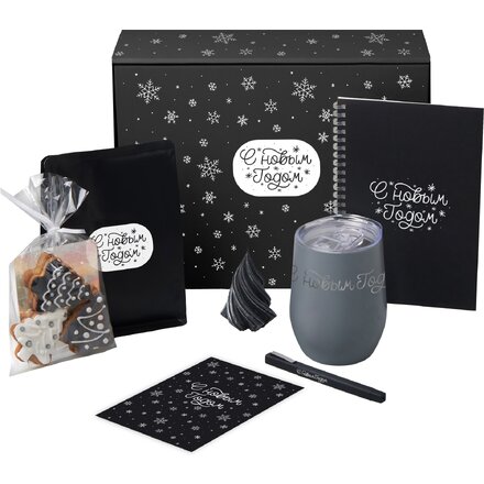 Подарочный набор c термокружкой, блокнотом, ручкой и свечкой, серый