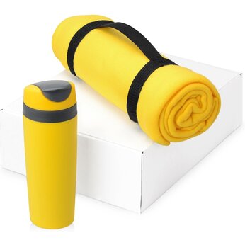 Набор подарочный "Cozy": плед и кружка термическая, желтый