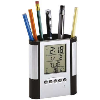 Подставка для ручек-часы настольные "Butler" черный/серебристый