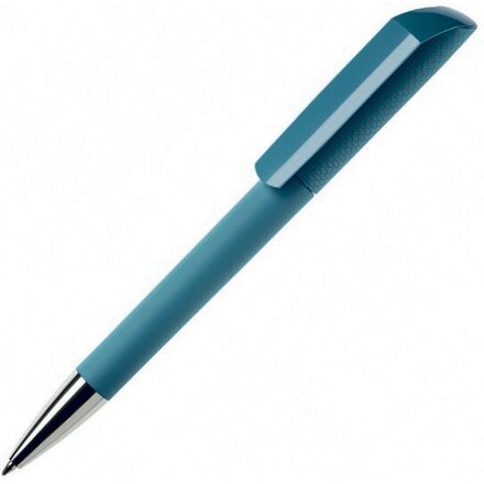 Ручка шариковая автоматическая "Flow T-GOM C CR" софт-тач, темно-бирюзовый/серебристый