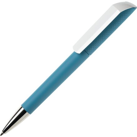 Ручка шариковая автоматическая "Flow T-GOM CB CR" софт-тач, темно-бирюзовый/белый/серебристый, стерж. синий