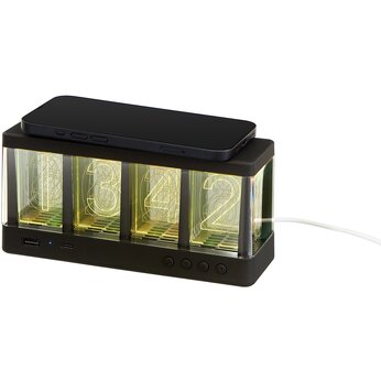 Часы настольные "Cyber" с подсветкой и зарядкой, черный