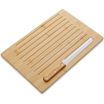 Разделочная доска из бамбука «Круста» с хлебным ножом, натуральный
