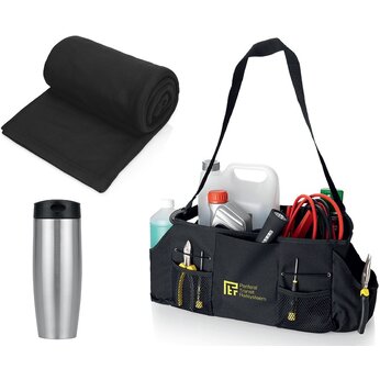 Подарочный набор с пледом, термокружкой и сумкой для инструментов, черный
