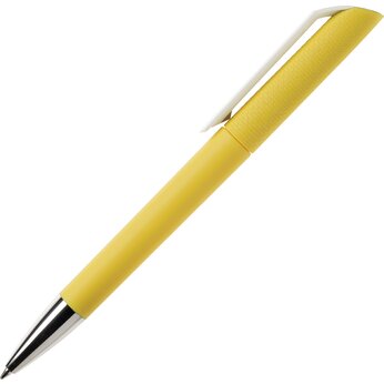 Ручка шариковая автоматическая "Flow T-GOM CB CR" софт-тач, желтый/белый/серебристый