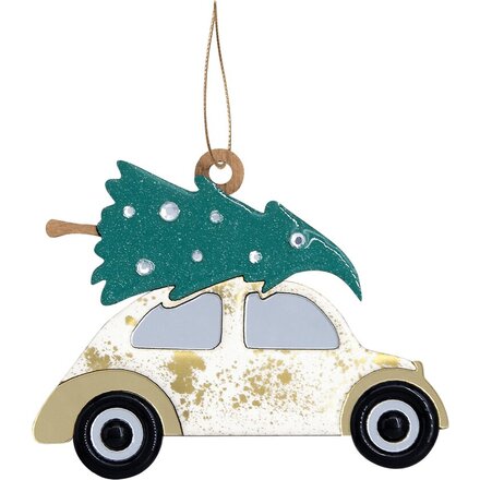 Игрушка елочная "Машинка", белый/золотистый/зеленый