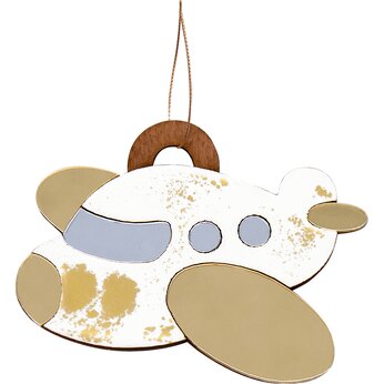 Игрушка елочная "Самолетик", белый/золотистый