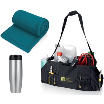 Подарочный набор с пледом, термокружкой и сумкой для инструментов, индиго