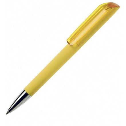 Ручка шариковая автоматическая "Flow T-GOM 30 CR" софт-тач, желтый/серебристый