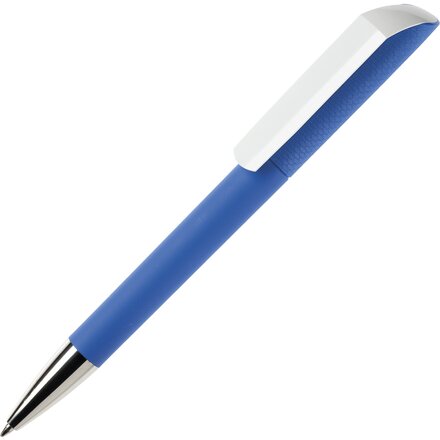 Ручка шариковая автоматическая "Flow T-GOM CB CR" софт-тач, светло-синий/белый/серебристый