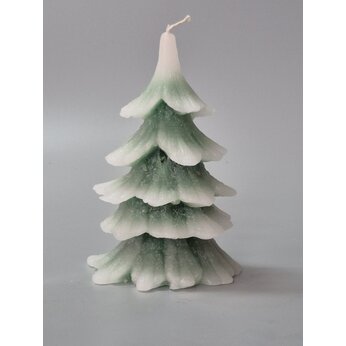 Свеча декоративная "Ель стройная из леса в снегу" зеленая/белая