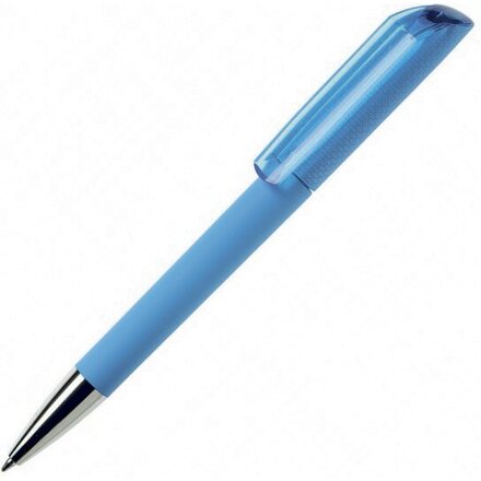 Ручка шариковая автоматическая "Flow T-GOM 30 CR" софт-тач, голубой/серебристый