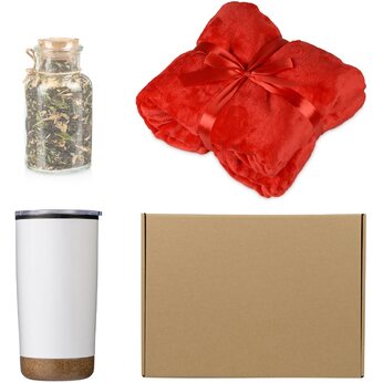 Подарочный набор с пледом, термокружкой и чаем, красный