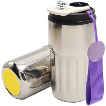 Кружка термическая "Ashly To Go" с дисплеем, серебристый/фиолетовый/жёлтый