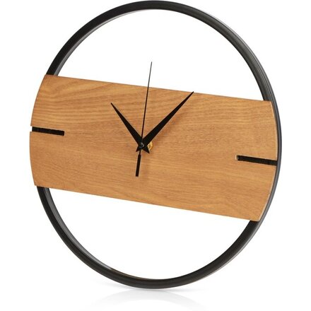 Деревянные часы с металлическим ободом, диаметр 30 см, "Time Wheel" горизонтальные, натуральный/черн